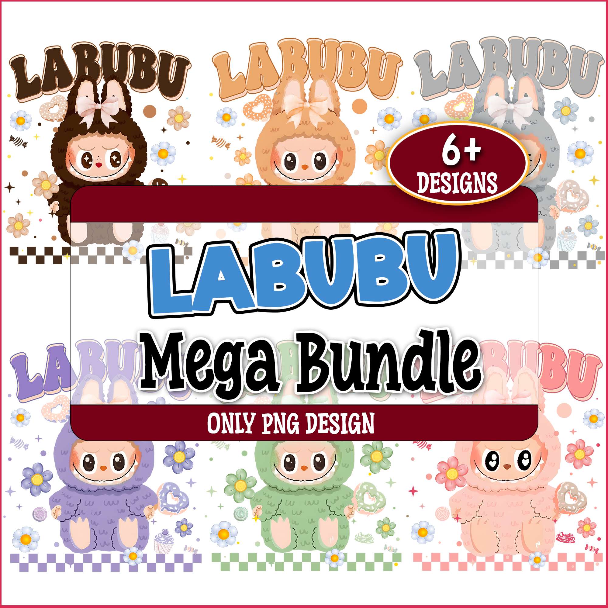 Labubu flower design png bundle, have a seat labubu png, popmart labub ...