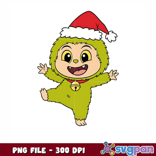 Labubu grinch cute png, christmnas music png, labubu png