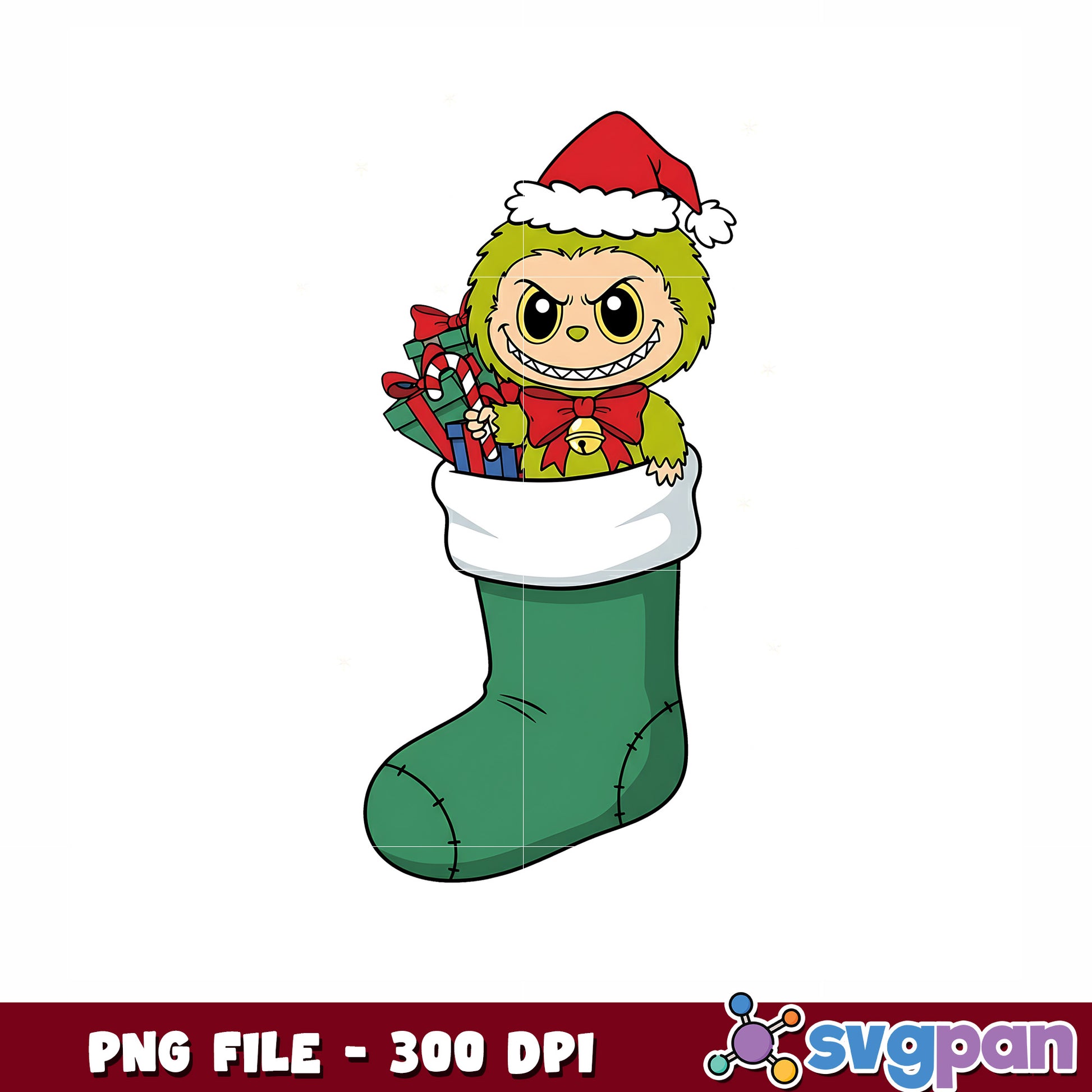 Labubu grinch on the socks png, christmas lights png, chirstmas socks png