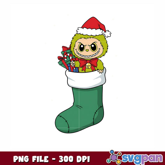 Labubu grinch on the socks png, christmas lights png, chirstmas socks png