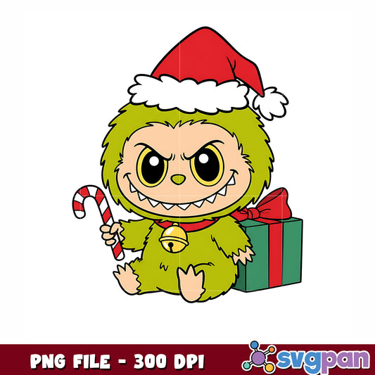 Labubu grinch with gift png, christmnas tree png, christmas season png