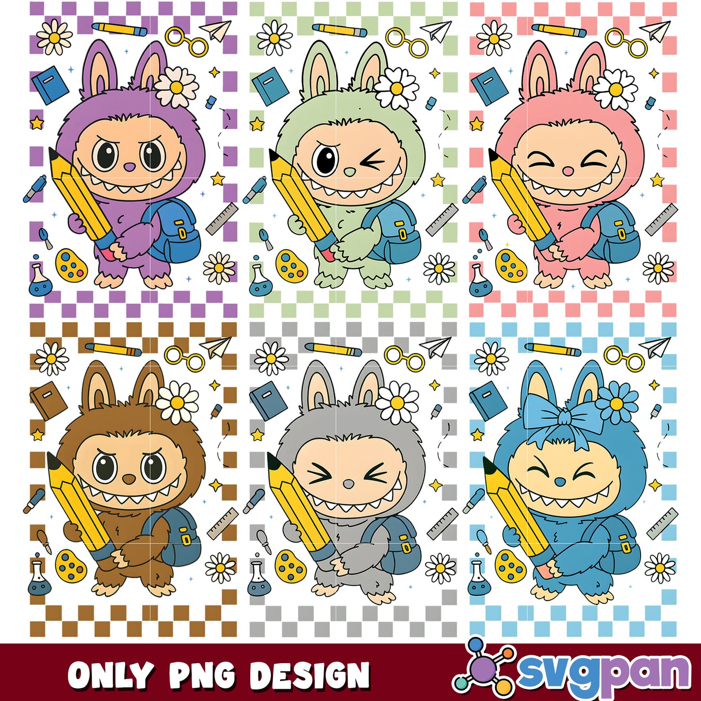 Labubu holding pencil png bundle