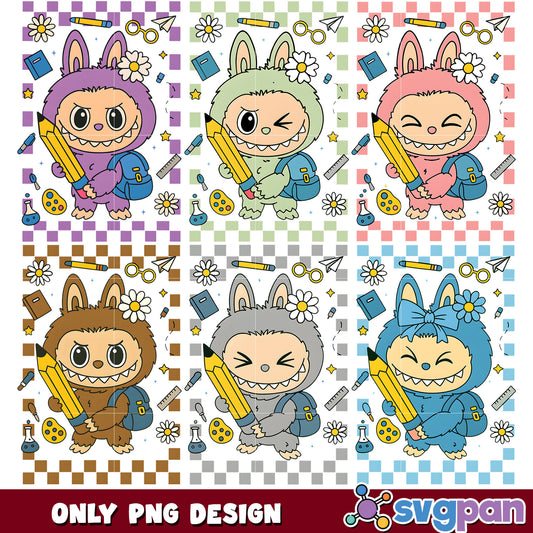 Labubu holding pencil png bundle
