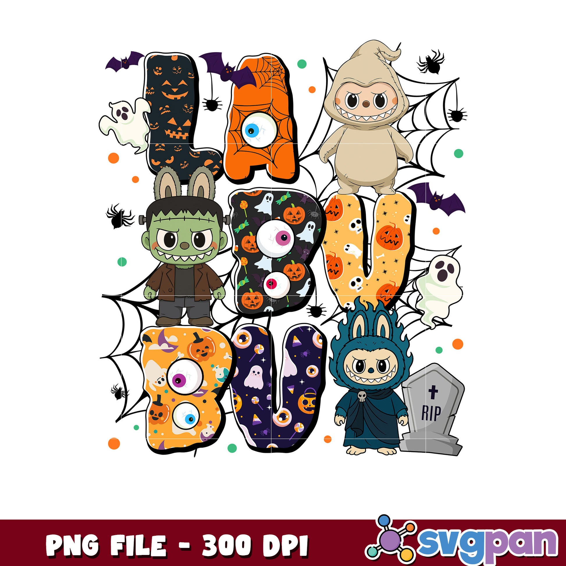 Labubu monster png, trick or treat png, halloween quotes png