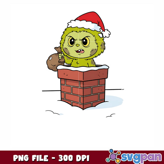 Labubu on the chimey png, christmas lights png, christmas labubu png
