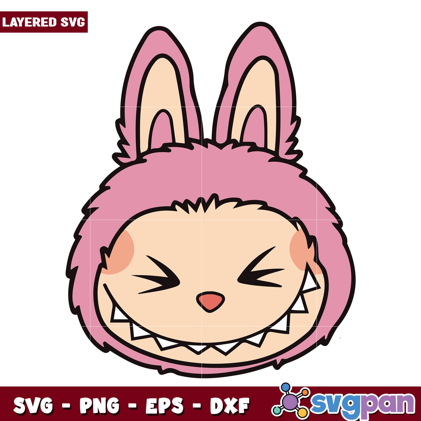 Labubu pink head smile svg