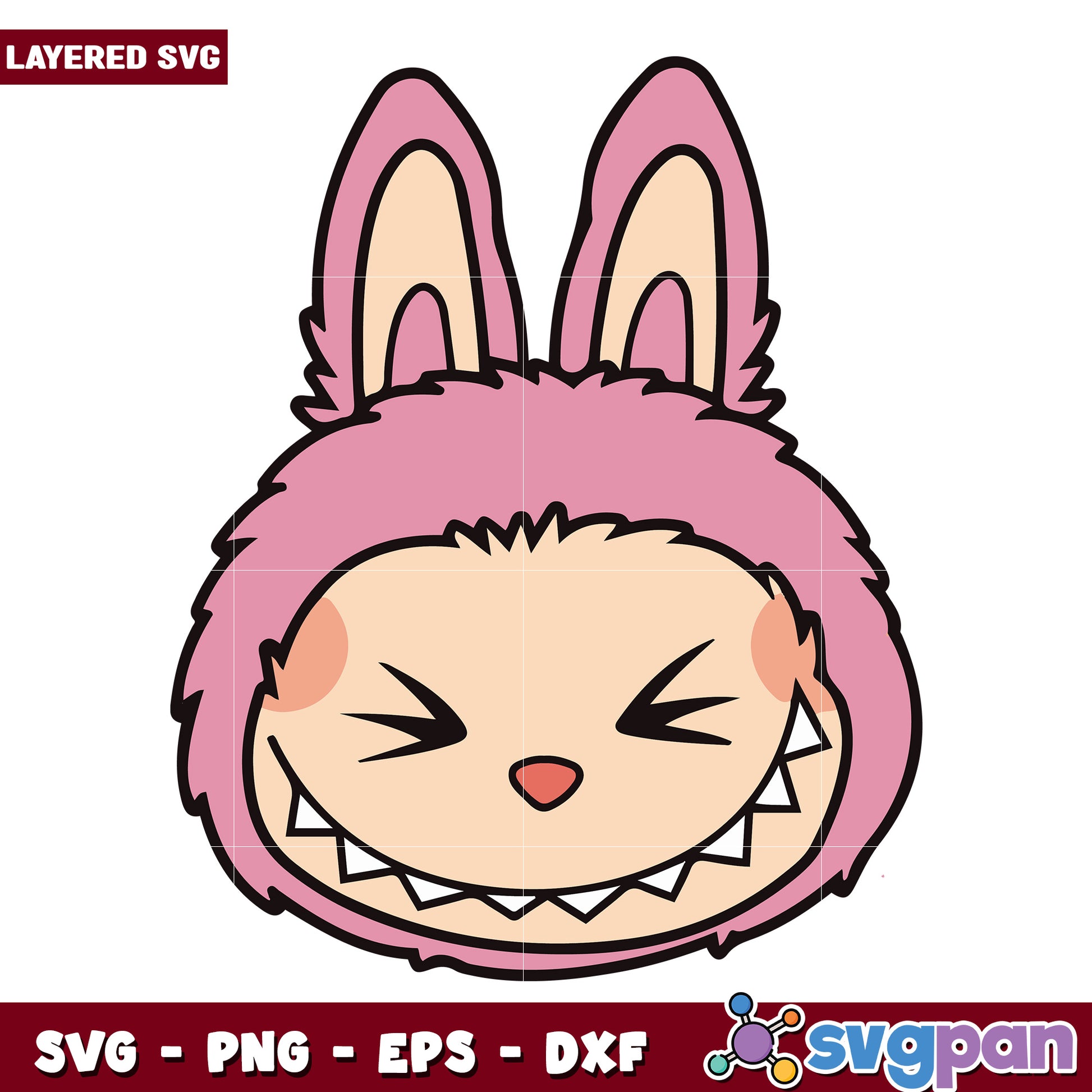 Labubu pink head smile svg