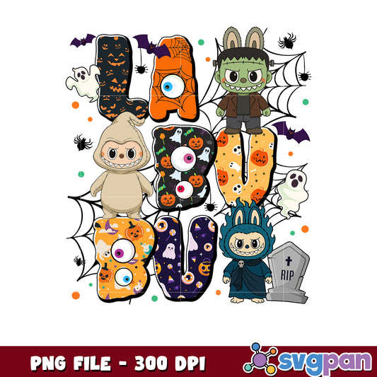 Labubu scary characters png, halloween candy png, spooky halloween png