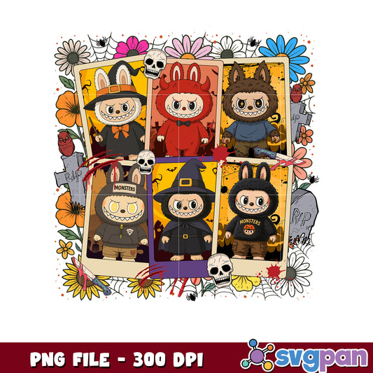 Labubu scary picture farme png, halloween candy png, spooky halloween png