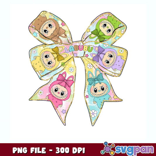 Labubu with bow tie cute design png, cute labubu png, bow tie design png