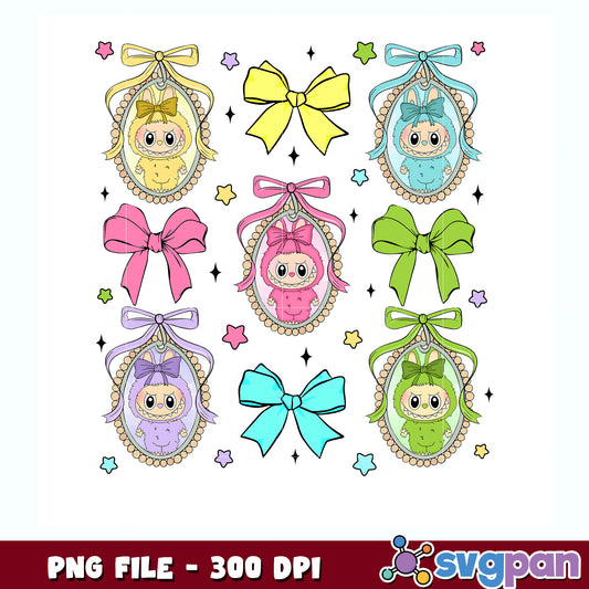 Labubu with bow tie decorate png, bow tie design png, popmart labubu png