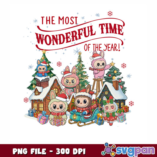Labubu wonderful time png, christmnas bell png, christmas songs png