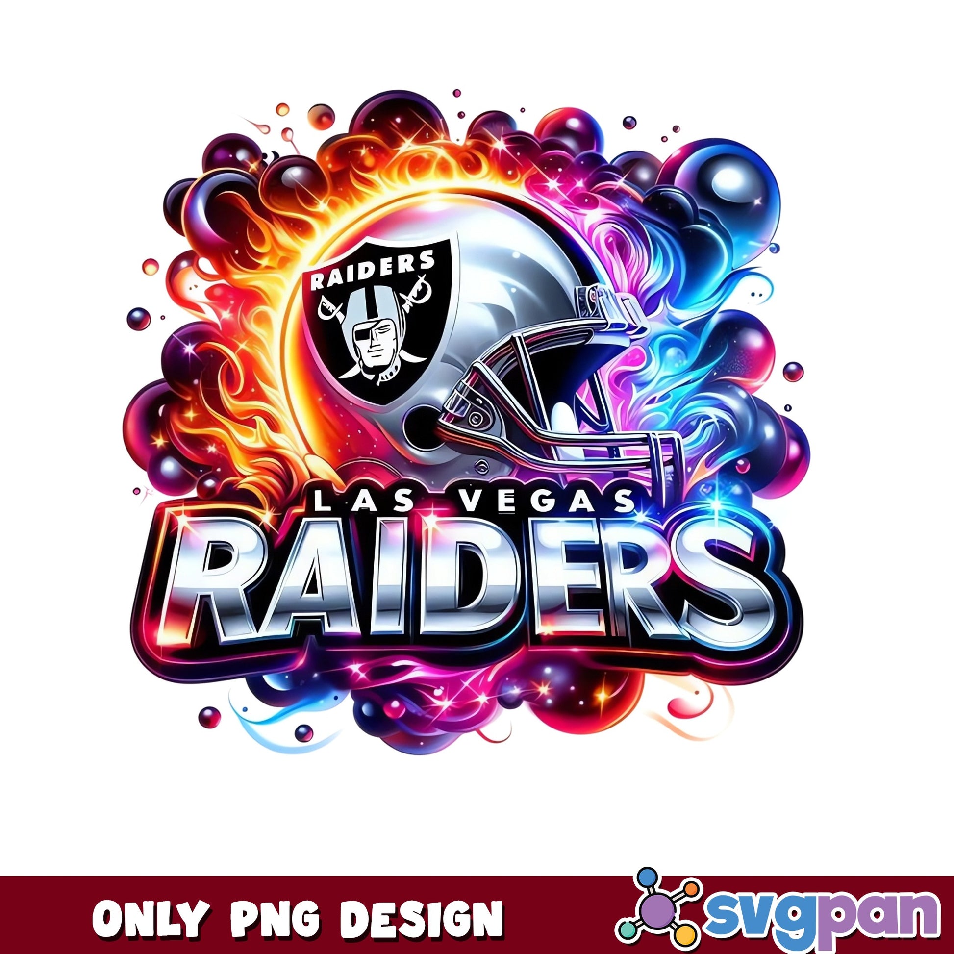 Las Vegas Raiders Helmet PNG, Neon Fire Football Design, Raiders NFL PNG