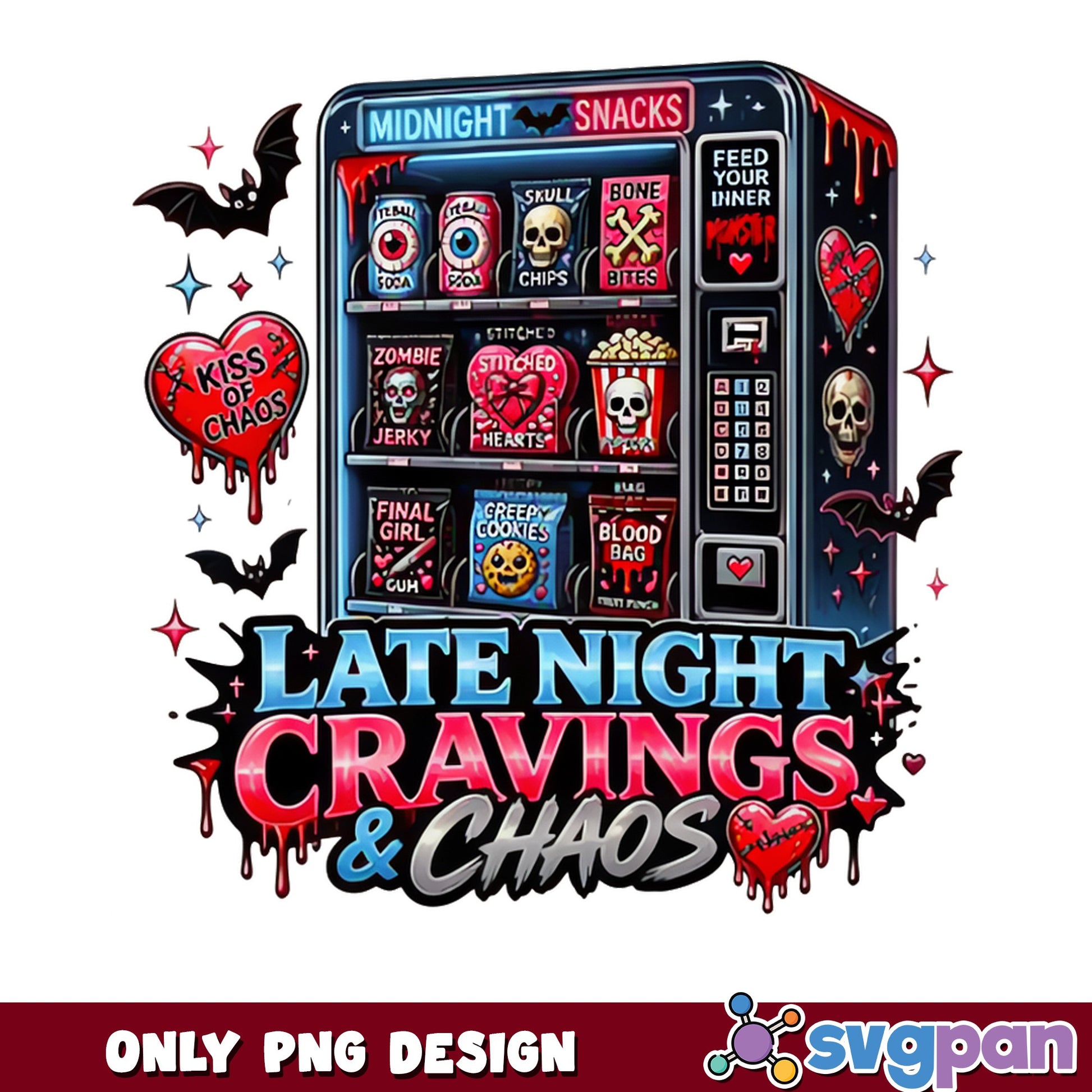 Late Night Cravings Chaos Vending Machine, Halloween PNG, Spooky PNG