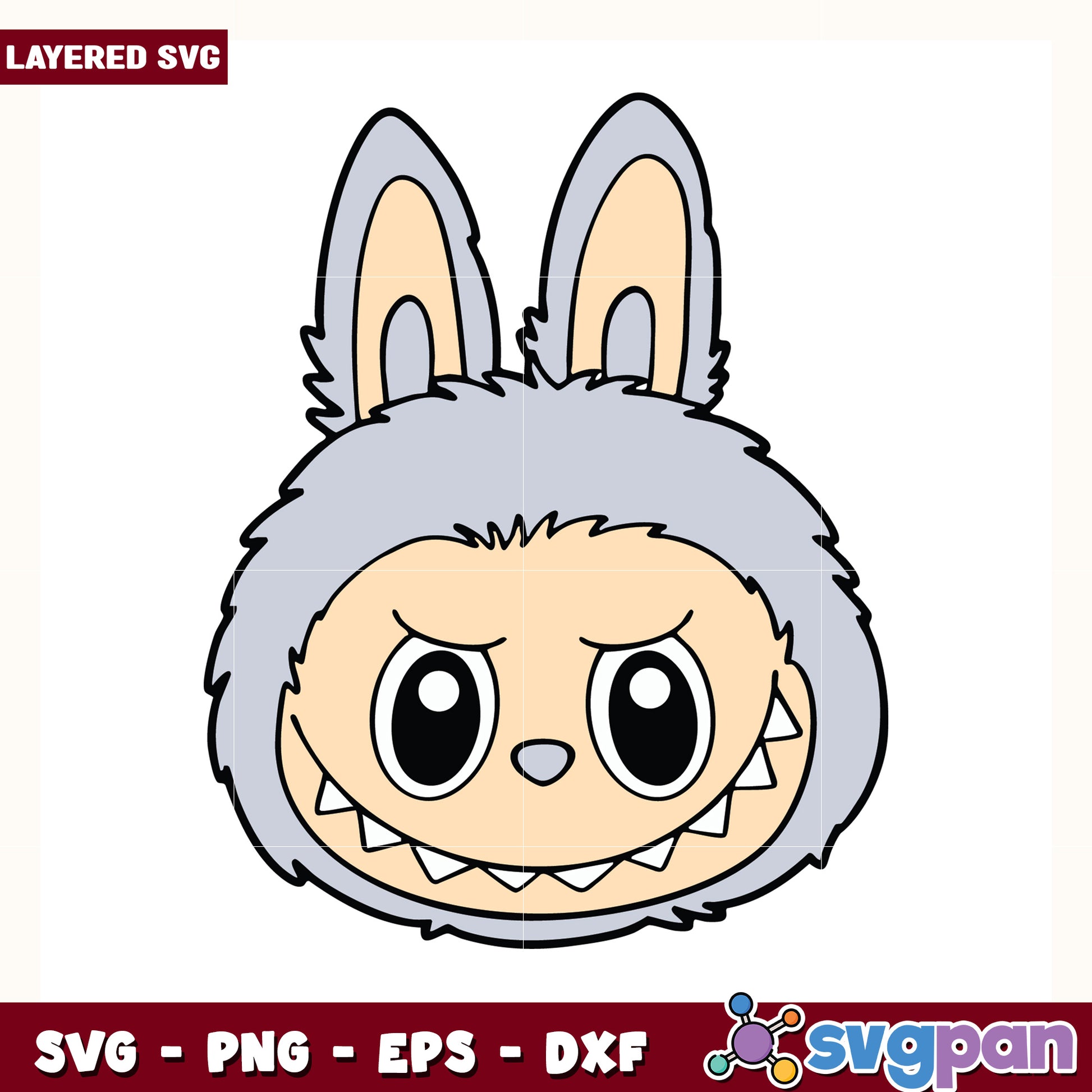 Lavender gray labubu head design svg, cute labubu svg, popmart labubu svg