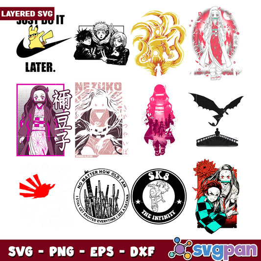Layered Anime SVG Bundle Demon Slayer, Naruto & More