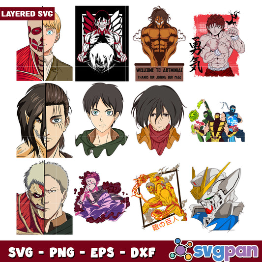 Layered Anime SVG Bundle PNG, EPS, DXF