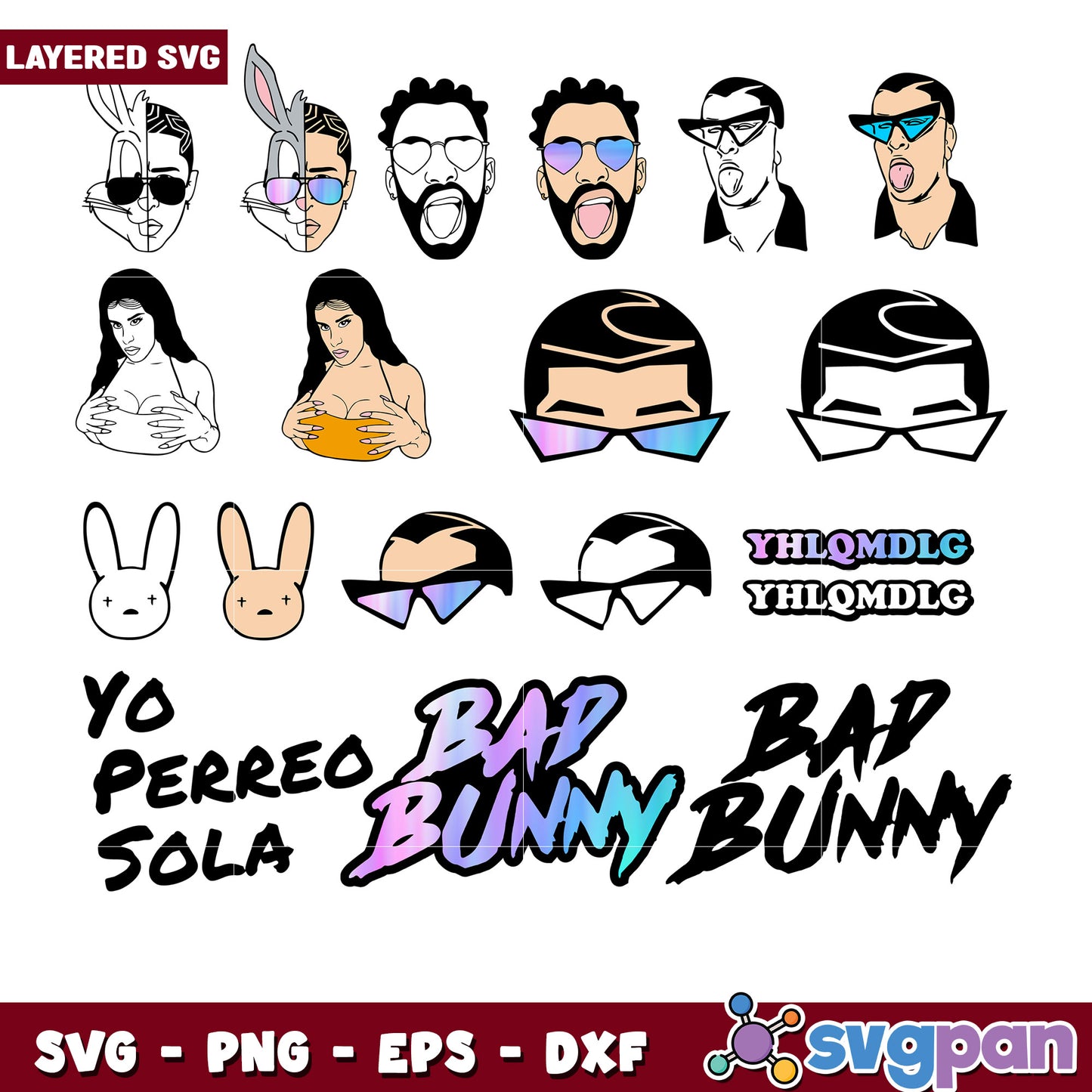 Layered Bad Bunny Bundle SVG Graphic Set for Crafts