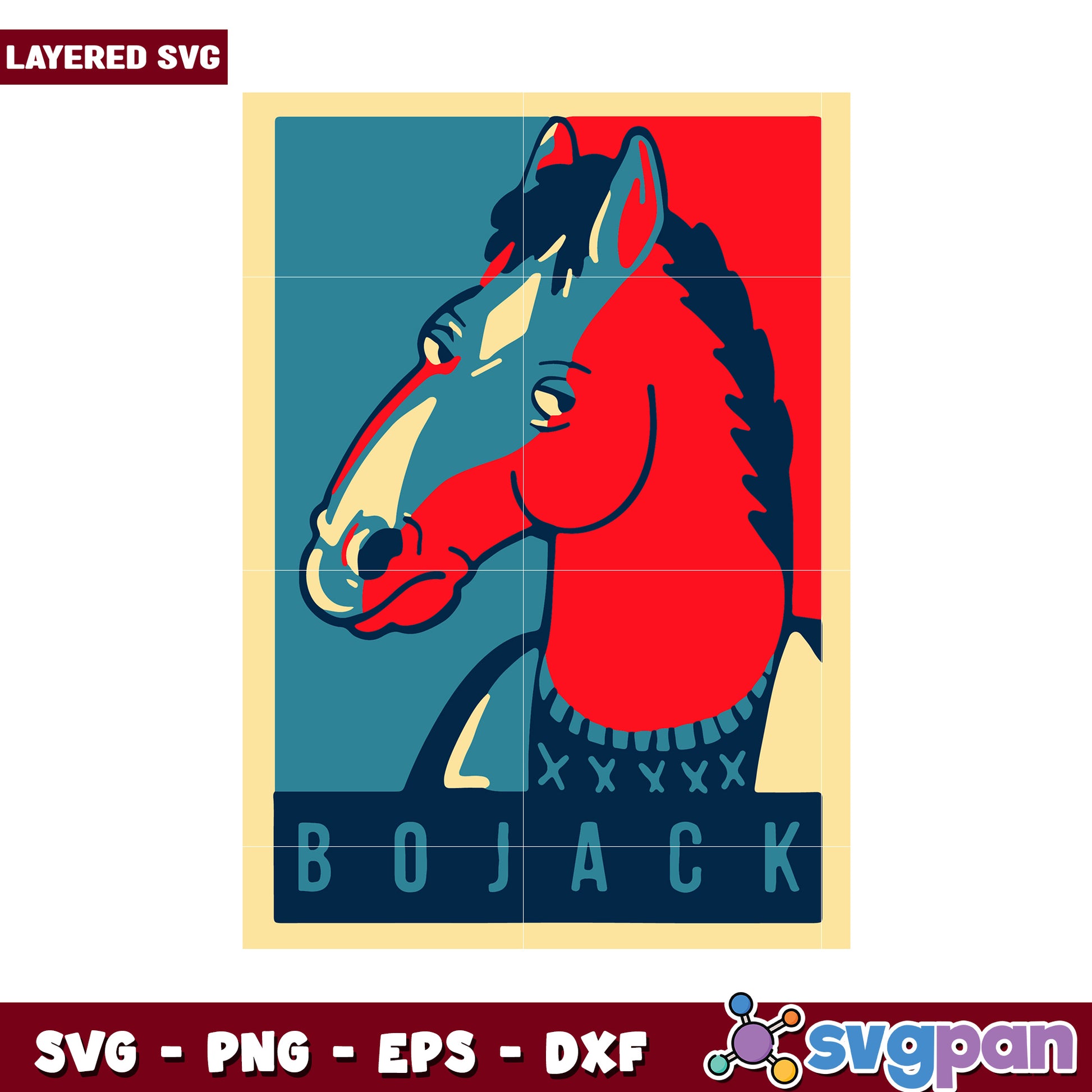 Layered Bojack Horseman SVG art, perfect for crafting projects