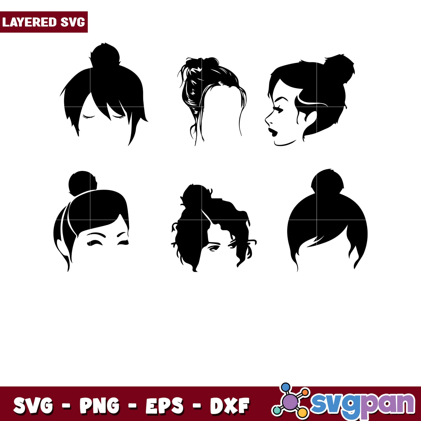 Layered Bun Hair SVG Bundle