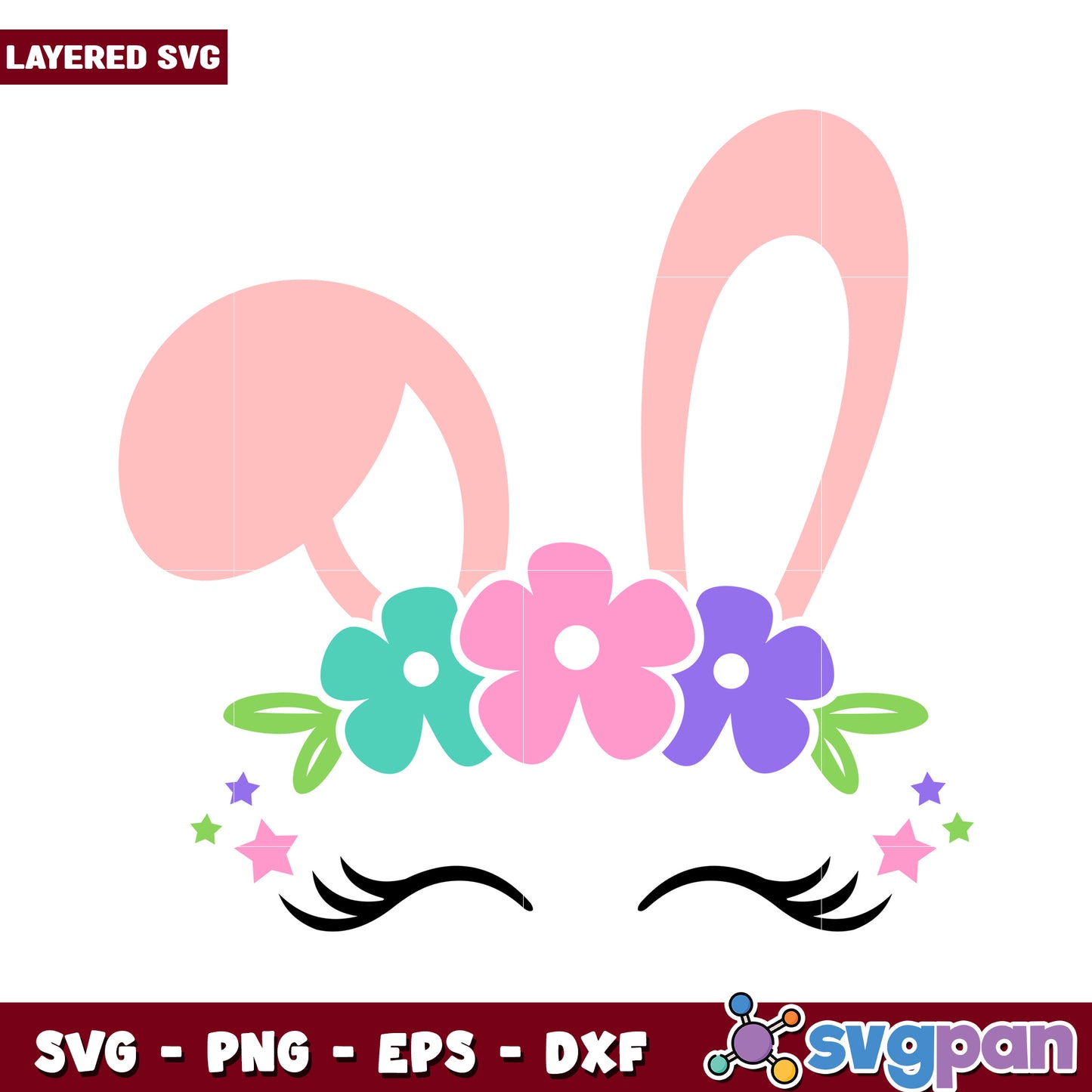 Layered Bunny SVG Design with Floral Crown, Perfect for Crafts
