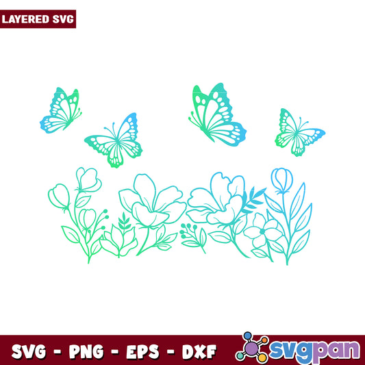 Layered Butterfly and Flower SVG Design, perfect for crafting projects