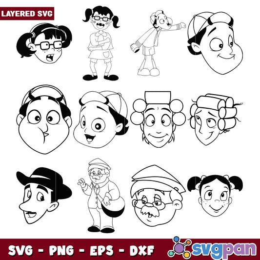 Layered Cartoon Faces SVG Bundle