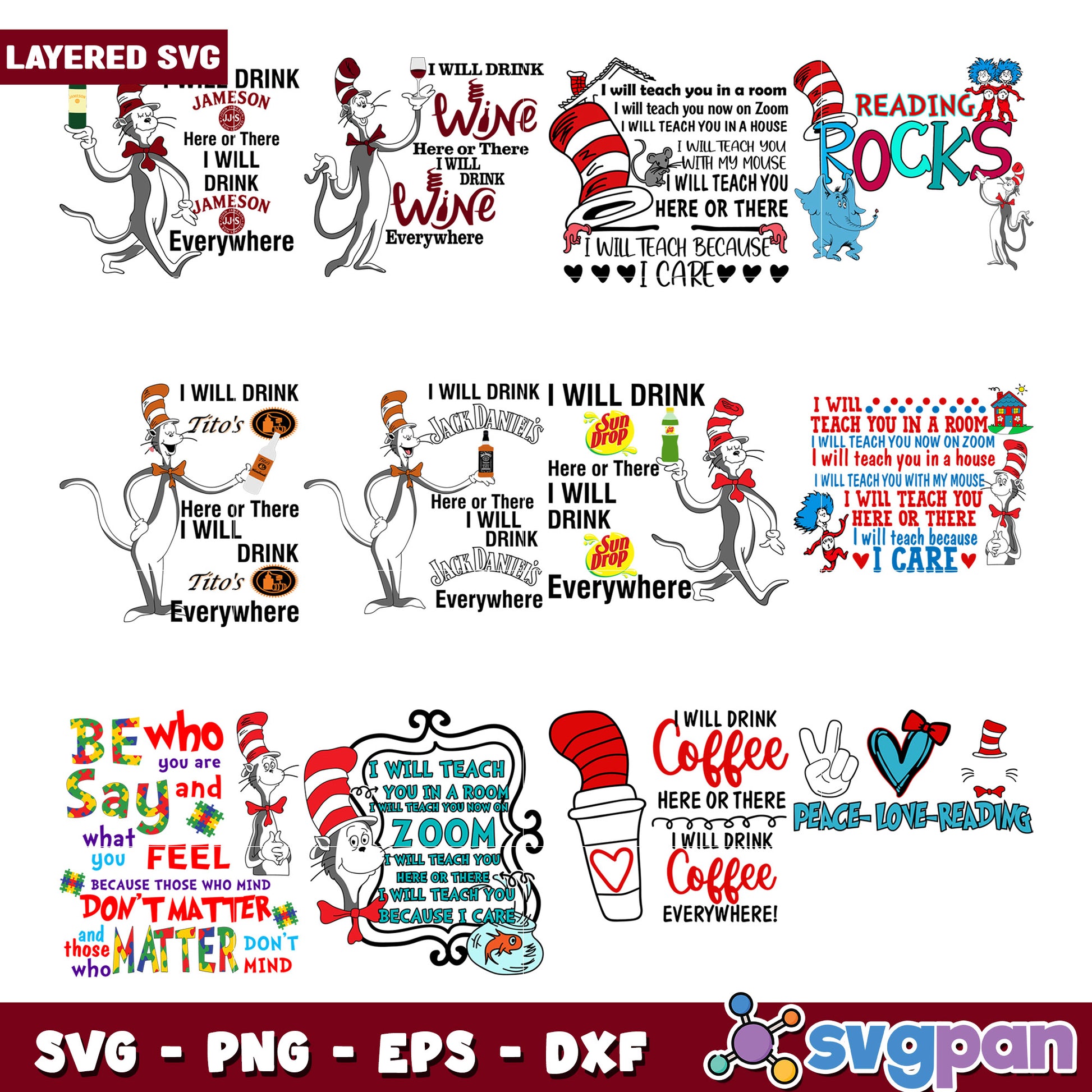 Layered Cat in Hat SVG Bundle Designs