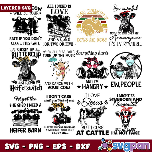 Layered Cow SVG Bundle 12 Designs