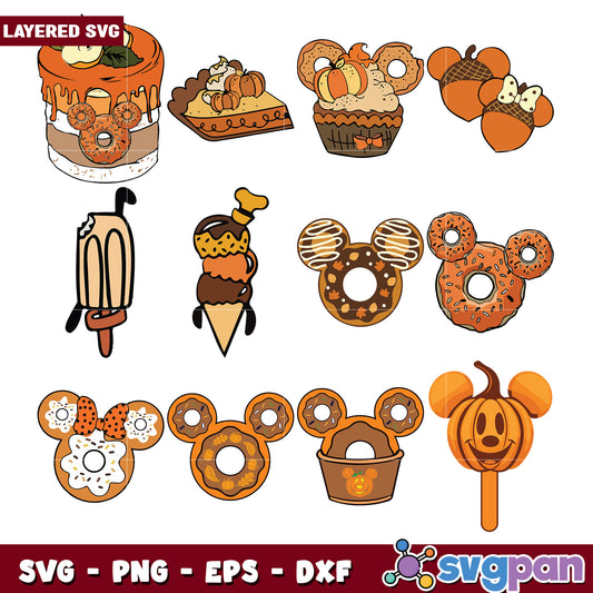 Layered Fall SVG Bundle Mickey Donuts & Treats