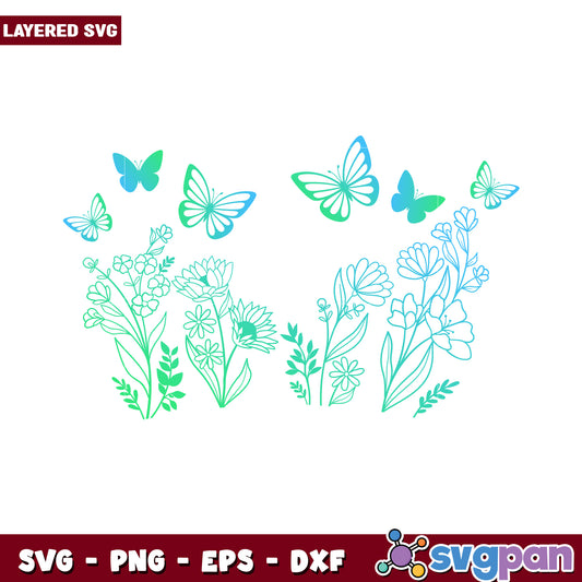 Layered Floral and Butterfly SVG Design, Perfect for Crafting Projects