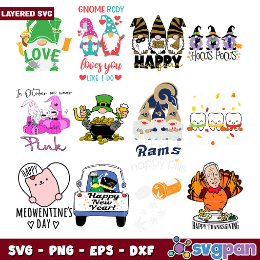 Layered Gnome SVG Bundle Designs