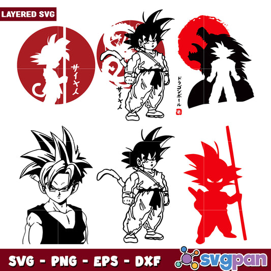 Layered Goku SVG Bundle PNG, EPS, DXF