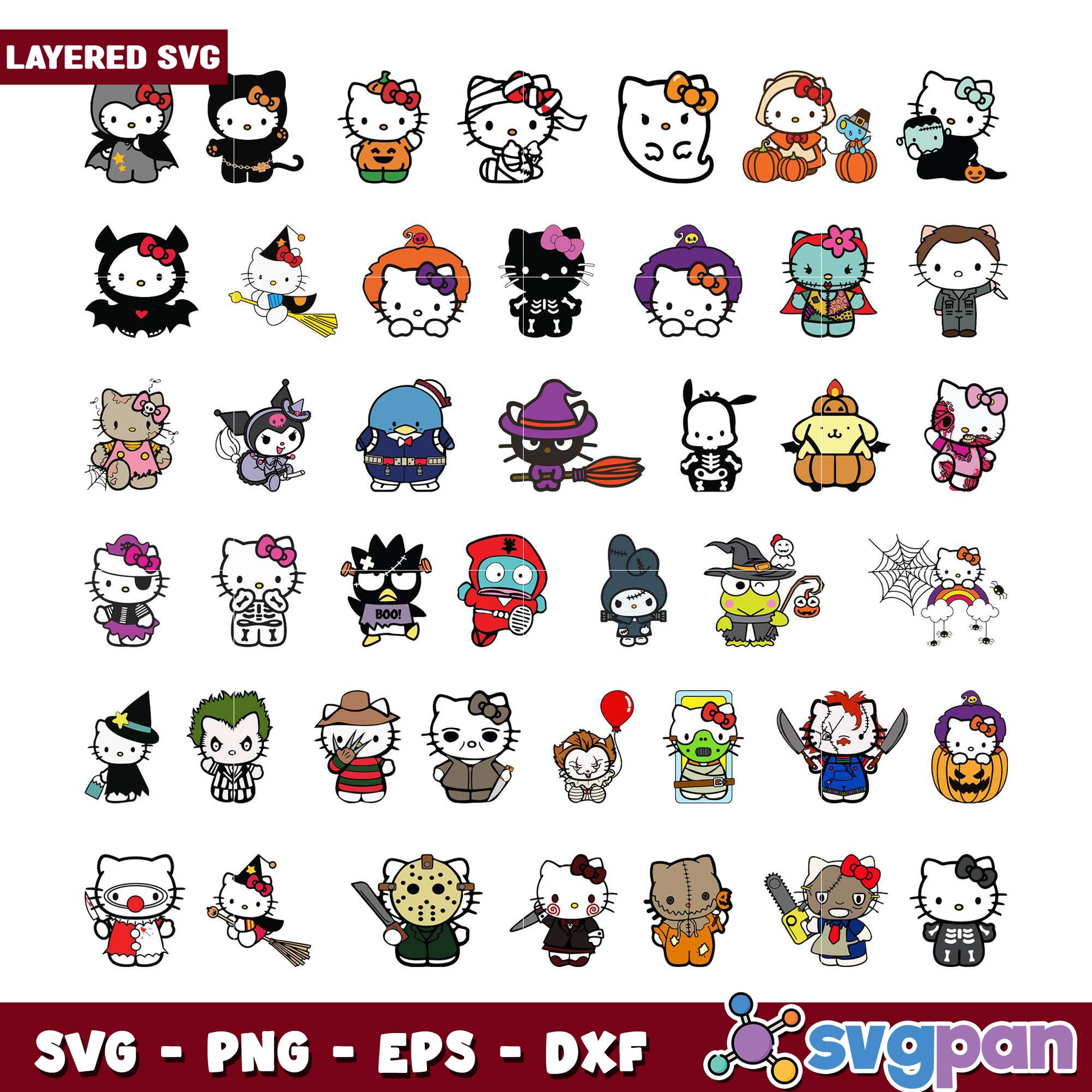 Layered Halloween Hello Kitty SVG Bundle