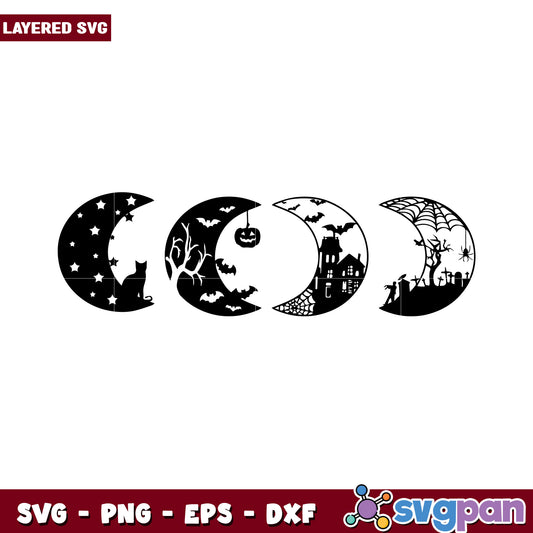 Layered Halloween Moon SVG Design, Perfect for Spooky Decor Projects