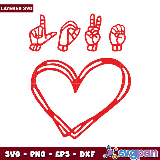 Layered Heart Design with Sign Language Hands, Digital Download SVG