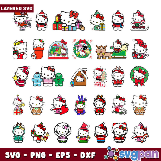 Layered Hello Kitty Christmas SVG Bundle