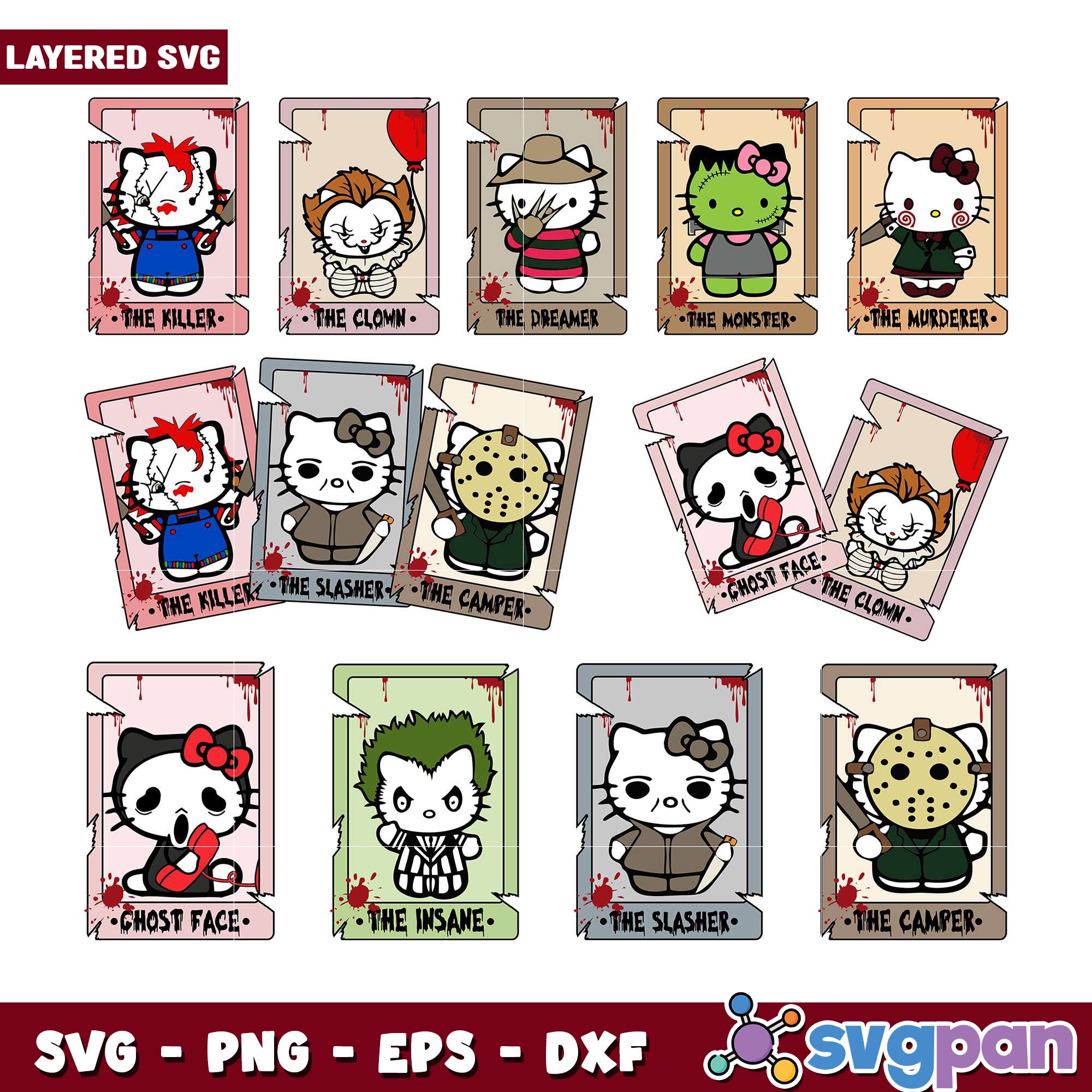 Layered Hello Kitty Horror SVG Bundle – svgpan