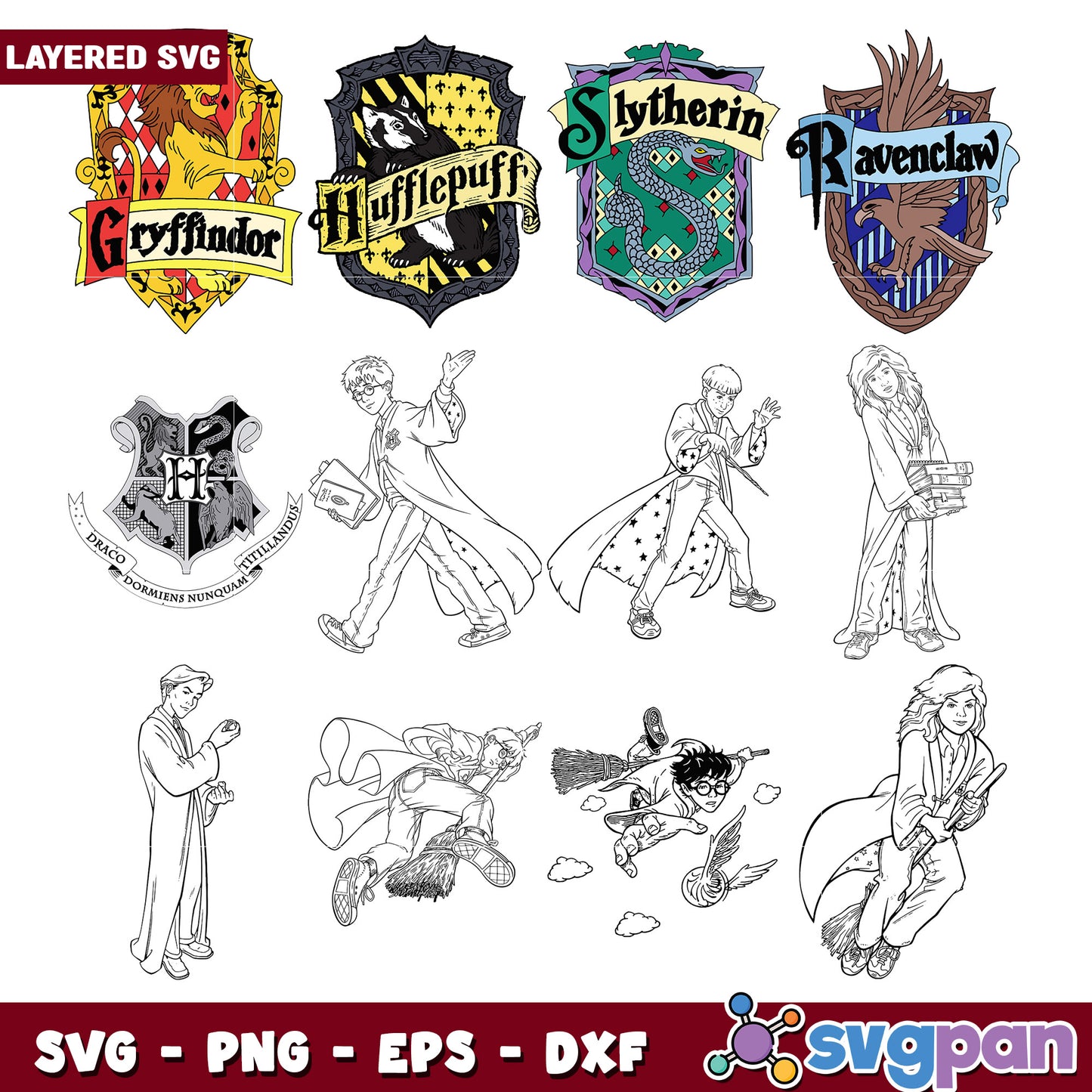 Layered Hogwarts House SVG Bundle