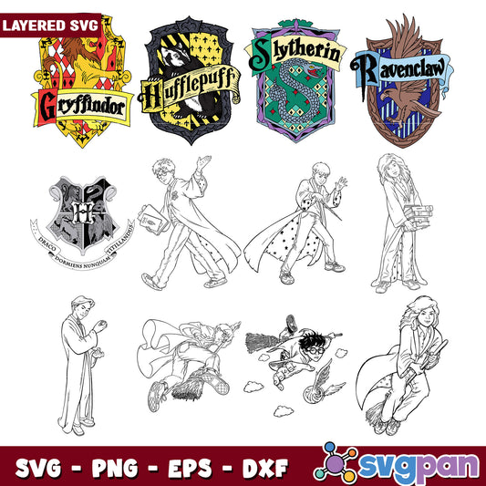 Layered Hogwarts House SVG Bundle