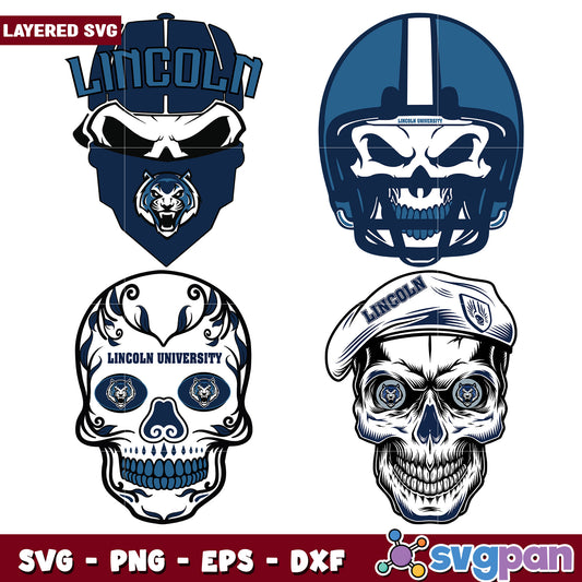 Layered Lincoln University Skull SVG Bundle
