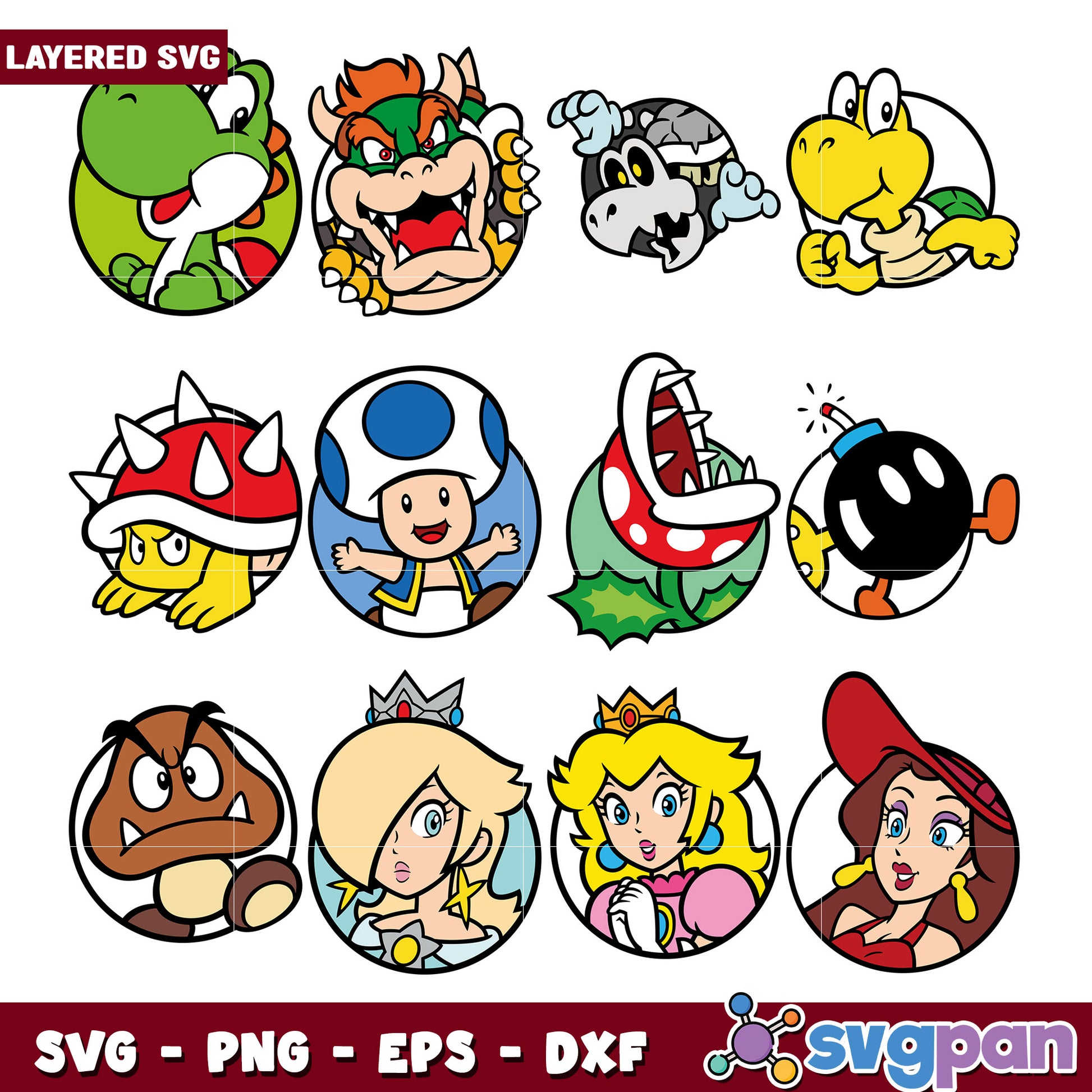 Layered Mario Characters SVG Bundle