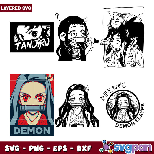 Layered Nezuko Demon Slayer SVG Bundle