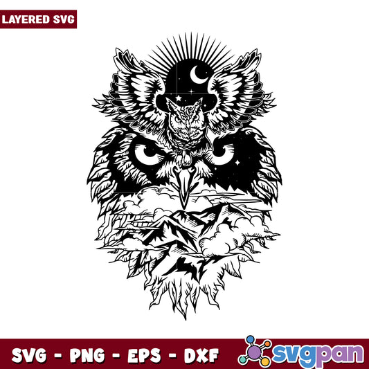 Layered Owl Graphic Design SVG File, Perfect for Unique Crafts and Projects