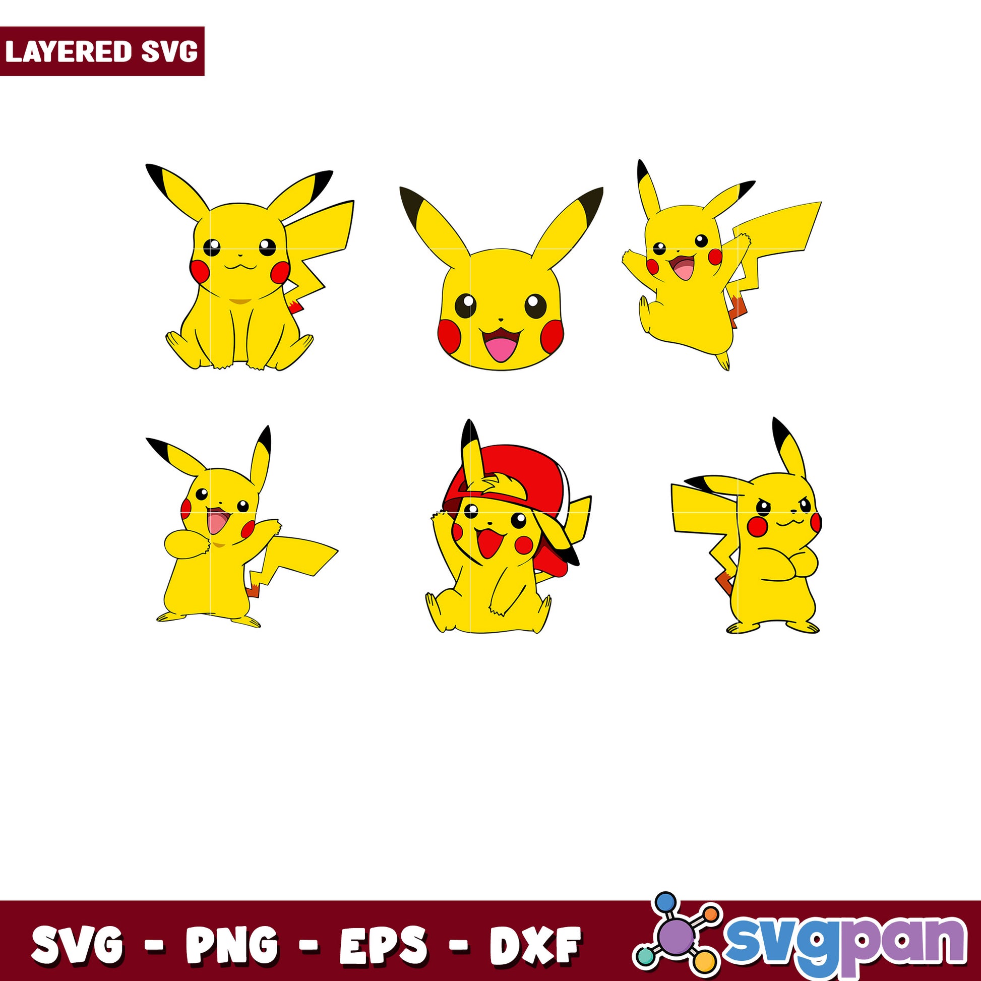 Layered Pikachu SVG Bundle 6 Cute Designs