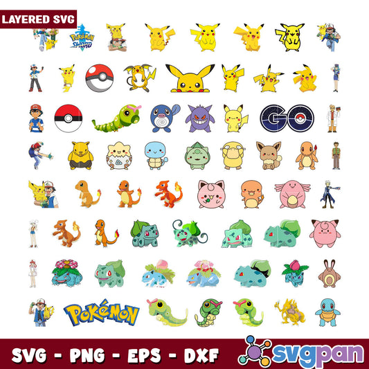 Layered Pokemon SVG Bundle Characters & Icons
