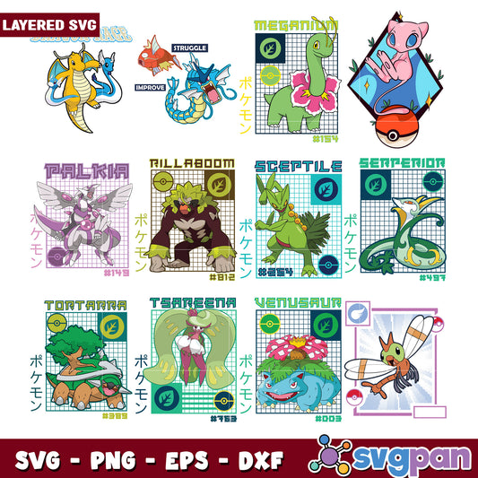 Layered Pokemon SVG Bundle Grass Type Designs