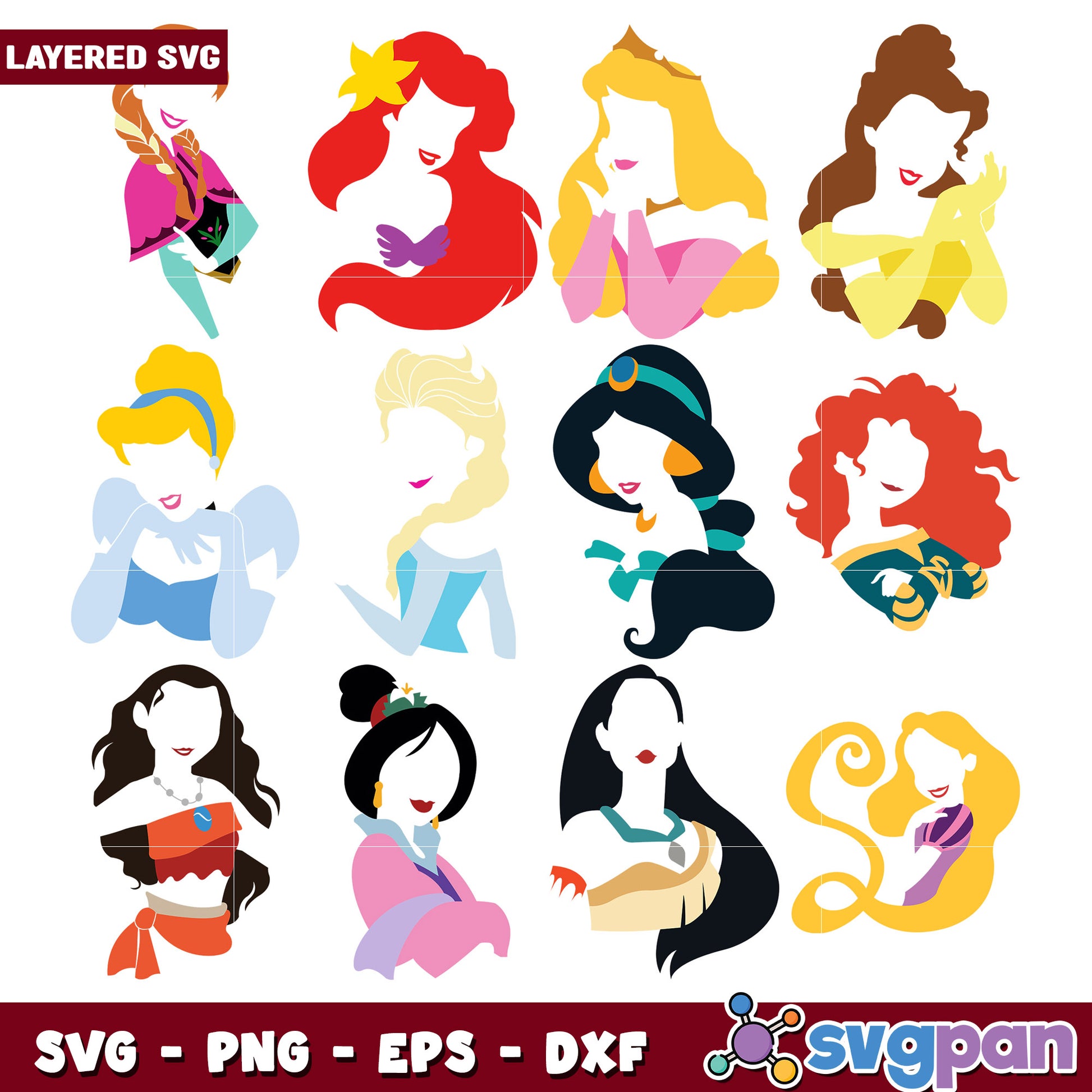 Layered Princess SVG Bundle for Crafting Projects