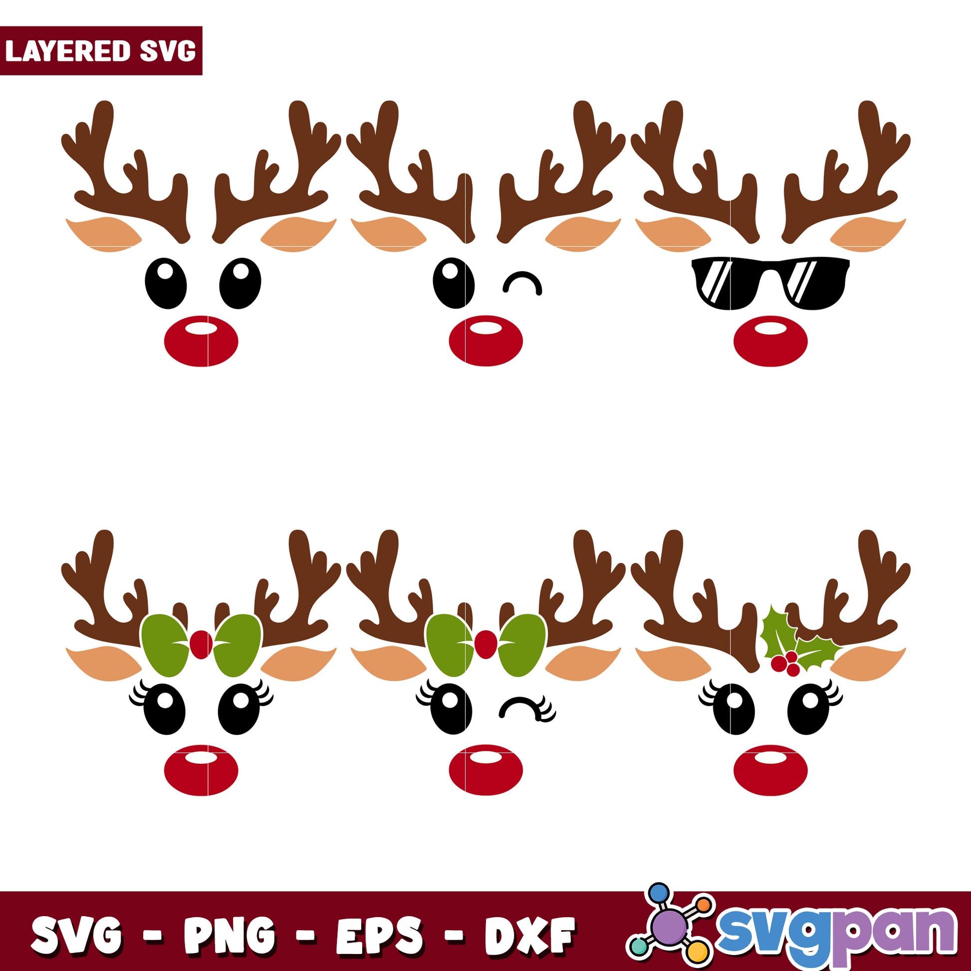 Layered Reindeer Face SVG Bundle
