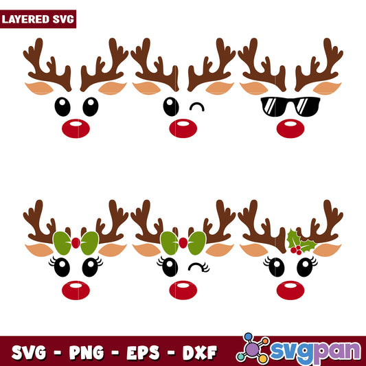 Layered Reindeer Face SVG Bundle